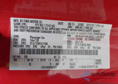 2014 Ford Focus Se from USA, damaged, VIN 1FADP3K28EL126051